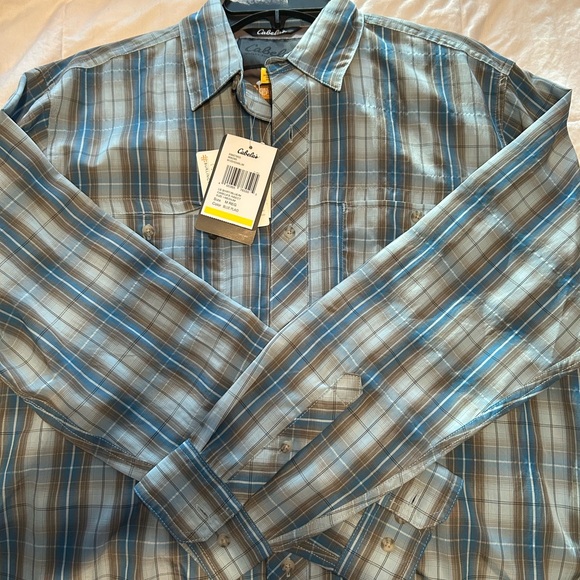 Cabelas insect defense men’s medium blue plaid shirt . Long sleeve - Picture 2 of 3